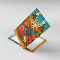 Hawaiian Turtles on Beach Canvas Wall Art with Pineapple Tropical Plant and Lei LT03 With Frame Multicolor - Polynesian Pride