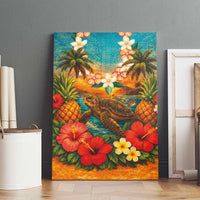 Hawaiian Turtles on Beach Canvas Wall Art with Pineapple Tropical Plant and Lei LT03 - Polynesian Pride