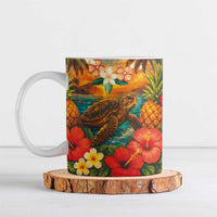 Hawaiian Turtles on Beach Ceramic Mug with Pineapple Tropical Plant and Lei LT03 Multicolor - Polynesian Pride