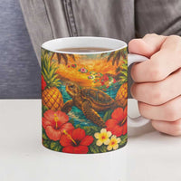 Hawaiian Turtles on Beach Ceramic Mug with Pineapple Tropical Plant and Lei LT03 - Polynesian Pride