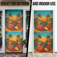 Hawaiian Turtles on Beach Door Cover with Pineapple Tropical Plant and Lei LT03 - Polynesian Pride