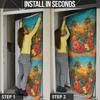 Hawaiian Turtles on Beach Door Cover with Pineapple Tropical Plant and Lei LT03 - Polynesian Pride