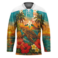 Hawaiian Turtles on Beach Hockey Jersey with Pineapple Tropical Plant and Lei LT03 Unisex Multicolor - Polynesian Pride