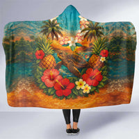 Hawaiian Turtles on Beach Hooded Blanket with Pineapple Tropical Plant and Lei LT03 One Size Multicolor - Polynesian Pride