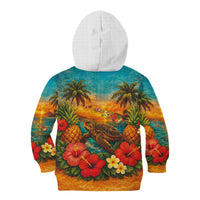 Hawaiian Turtles on Beach Kid Hoodie with Pineapple Tropical Plant and Lei LT03 - Polynesian Pride
