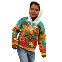 Hawaiian Turtles on Beach Kid Hoodie with Pineapple Tropical Plant and Lei LT03 - Polynesian Pride