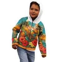 Hawaiian Turtles on Beach Kid Hoodie with Pineapple Tropical Plant and Lei LT03 - Polynesian Pride