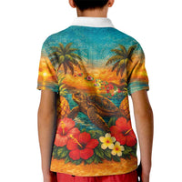 Hawaiian Turtles on Beach Kid Polo Shirt with Pineapple Tropical Plant and Lei LT03 - Polynesian Pride