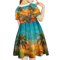 Hawaiian Turtles on Beach Kid Short Sleeve Dress with Pineapple Tropical Plant and Lei LT03 - Polynesian Pride
