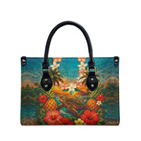 Hawaiian Turtles on Beach Leather Bag with Pineapple Tropical Plant and Lei LT03 - Polynesian Pride