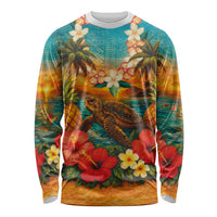Hawaiian Turtles on Beach Long Sleeve Shirt with Pineapple Tropical Plant and Lei LT03 Unisex Multicolor - Polynesian Pride