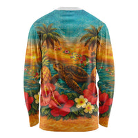 Hawaiian Turtles on Beach Long Sleeve Shirt with Pineapple Tropical Plant and Lei LT03 - Polynesian Pride