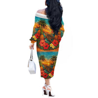 Hawaiian Turtles on Beach Off The Shoulder Long Sleeve Dress with Pineapple Tropical Plant and Lei LT03 - Polynesian Pride