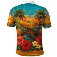 Hawaiian Turtles on Beach Polo Shirt with Pineapple Tropical Plant and Lei LT03 - Polynesian Pride