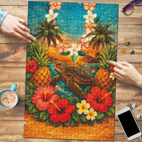 Hawaiian Turtles on Beach Puzzle with Pineapple Tropical Plant and Lei LT03 Multicolor - Polynesian Pride