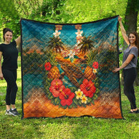 Hawaiian Turtles on Beach Quilt with Pineapple Tropical Plant and Lei LT03 - Polynesian Pride