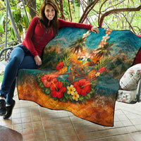 Hawaiian Turtles on Beach Quilt with Pineapple Tropical Plant and Lei LT03 - Polynesian Pride