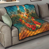 Hawaiian Turtles on Beach Quilt with Pineapple Tropical Plant and Lei LT03 - Polynesian Pride