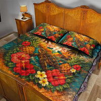 Hawaiian Turtles on Beach Quilt Bed Set with Pineapple Tropical Plant and Lei LT03 - Polynesian Pride