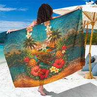 Hawaiian Turtles on Beach Sarong with Pineapple Tropical Plant and Lei LT03 One Size 44 x 66 inches Multicolor - Polynesian Pride