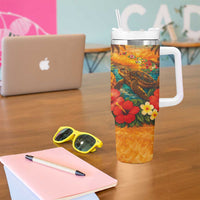 Hawaiian Turtles on Beach Tumbler With Handle with Pineapple Tropical Plant and Lei LT03 - Polynesian Pride
