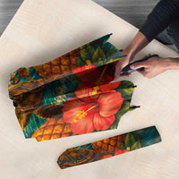 Hawaiian Turtles on Beach Umbrella with Pineapple Tropical Plant and Lei