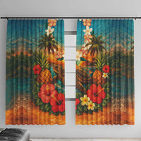 Hawaiian Turtles on Beach Window Curtain with Pineapple Tropical Plant and Lei LT03 With Hooks Multicolor - Polynesian Pride