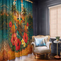 Hawaiian Turtles on Beach Window Curtain with Pineapple Tropical Plant and Lei LT03 - Polynesian Pride
