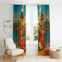 Hawaiian Turtles on Beach Window Curtain with Pineapple Tropical Plant and Lei LT03 - Polynesian Pride