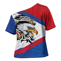 American Samoa Flag Day Cross Shoulder Shirt Polynesian Art Geometric with Flag Brush Style LT03 - Polynesian Pride
