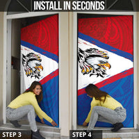 American Samoa Flag Day Door Cover Polynesian Art Geometric with Flag Brush Style