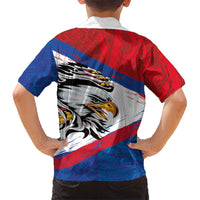 American Samoa Flag Day Family Matching Off Shoulder Short Dress and Hawaiian Shirt Polynesian Art Geometric with Flag Brush Style