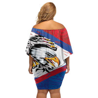 American Samoa Flag Day Family Matching Off Shoulder Short Dress and Hawaiian Shirt Polynesian Art Geometric with Flag Brush Style