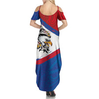 American Samoa Flag Day Family Matching Summer Maxi Dress and Hawaiian Shirt Polynesian Art Geometric with Flag Brush Style