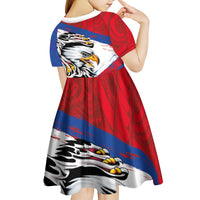 American Samoa Flag Day Kid Short Sleeve Dress Polynesian Art Geometric with Flag Brush Style LT03 - Polynesian Pride