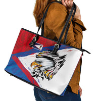 American Samoa Flag Day Leather Tote Bag Polynesian Art Geometric with Flag Brush Style LT03 - Polynesian Pride