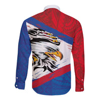 American Samoa Flag Day Long Sleeve Button Shirt Polynesian Art Geometric with Flag Brush Style LT03 - Polynesian Pride