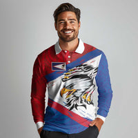 American Samoa Flag Day Long Sleeve Polo Shirt Polynesian Art Geometric with Flag Brush Style LT03 - Polynesian Pride