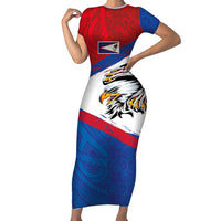 American Samoa Flag Day Short Sleeve Bodycon Dress Polynesian Art Geometric with Flag Brush Style LT03 Long Dress Multicolor - Polynesian Pride