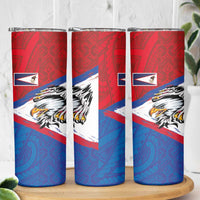 American Samoa Flag Day Skinny Tumbler Polynesian Art Geometric with Flag Brush Style LT03 - Polynesian Pride