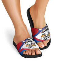 American Samoa Flag Day Slide Sandals Polynesian Art Geometric with Flag Brush Style LT03 - Polynesian Pride