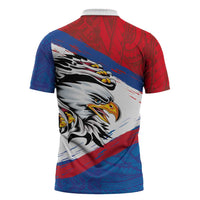 American Samoa Flag Day Zipper Polo Shirt Polynesian Art Geometric with Flag Brush Style LT03 - Polynesian Pride