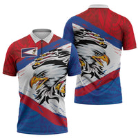 American Samoa Flag Day Zipper Polo Shirt Polynesian Art Geometric with Flag Brush Style LT03 - Polynesian Pride