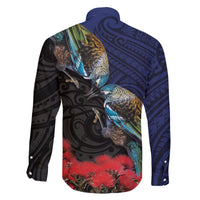 New Zealand Maori Hongi Culture Family Matching Off Shoulder Maxi Dress and Hawaiian Shirt Tui Bird Pohutukawa and Polynesian Pattern