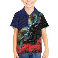 New Zealand Maori Hongi Culture Hawaiian Shirt Tui Bird Pohutukawa and Polynesian Pattern