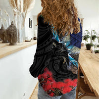 New Zealand Maori Hongi Culture Women Casual Shirt Tui Bird Pohutukawa and Polynesian Pattern