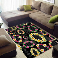 Hawaiian Kakau Tattoo Leis and Palaka Pattern Area Rug Traditional Aloha Tribal Black Color LT03 - Polynesian Pride