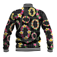Hawaiian Kakau Tattoo Leis and Palaka Pattern Baseball Jacket Traditional Aloha Tribal Black Color LT03 - Polynesian Pride