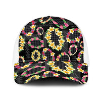 Hawaiian Kakau Tattoo Leis and Palaka Pattern Baseball Net Cap Traditional Aloha Tribal Black Color LT03 One Size White Black - Polynesian Pride