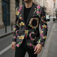 Hawaiian Kakau Tattoo Leis and Palaka Pattern Blazer Traditional Aloha Tribal Black Color LT03 - Polynesian Pride